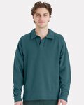 Unisex Garment-Dyed Polo Collar Sweatshirt