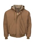 Men's Tall Insulated Brown Duck Hooded Jacket with Knit Trim